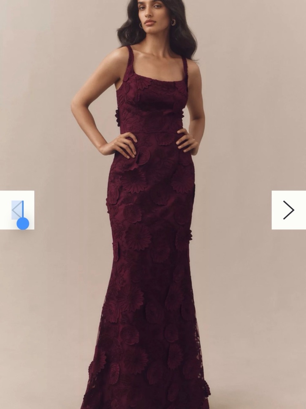 Dress the Population Wine Burgundy Floral Appliqué Maxi Dress